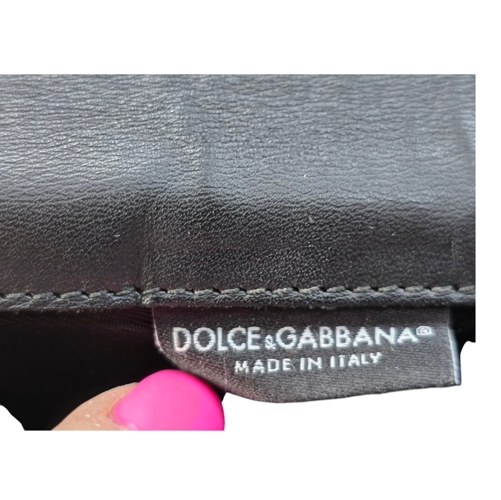Dolce & Gabbana Black Pebbled Leather Bifold Long Unisex Wallet - Picture 10 of 13